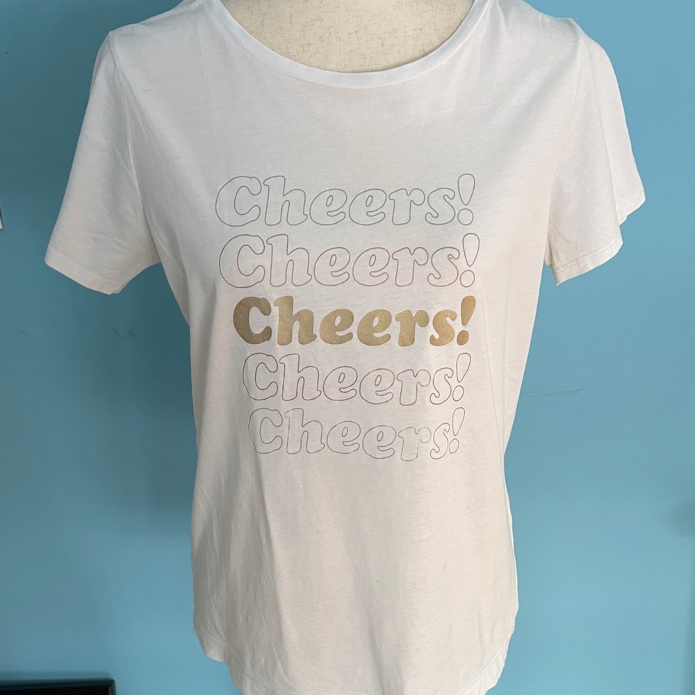 Kate Spade Gold and White Cheers Tee - Picture 2 of 3